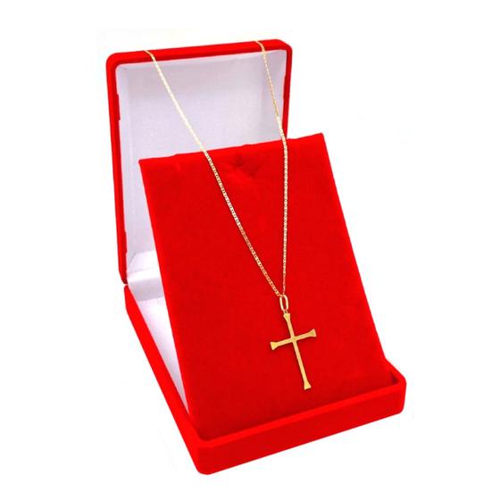 Imagem de Corrente Masculina De Ouro 18k Piastrine Com 60cm E Pingente Cruz