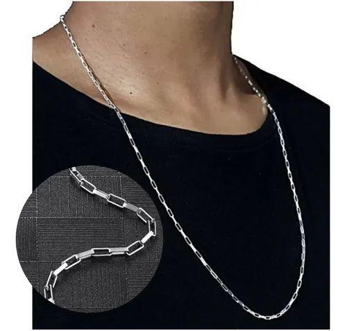 Imagem de Corrente Masculina Fina Tijolinho Aço Inox Legítimo Prata