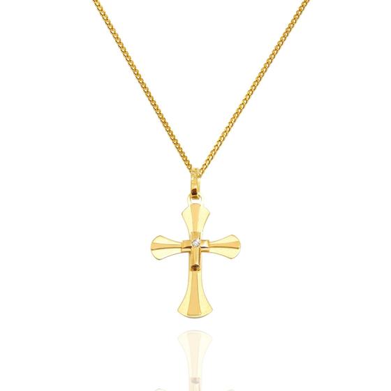 Imagem de Corrente Masculina Grumet Com Pingente Cruz Crucifixo Em Ouro 18k 70 cm