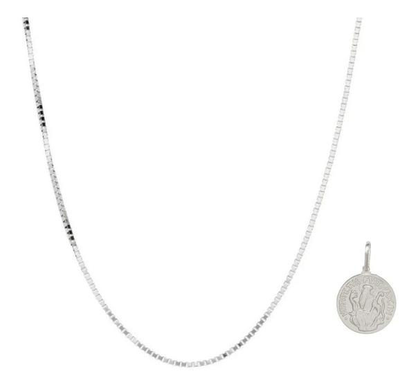 Imagem de Corrente Masculina Prata Maciça 925 Veneziana Fina 45 Cm Com Pingente De São Bento