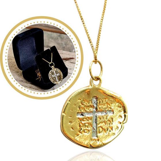 Imagem de Corrente Medalha Das Duas Cruzes Banhada A Ouro 18k Semijoia