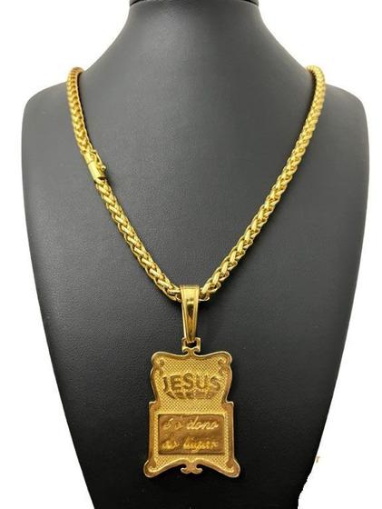 Imagem de Corrente Peruano 8mm + Pingente Jesus - Banhado a Ouro 18k