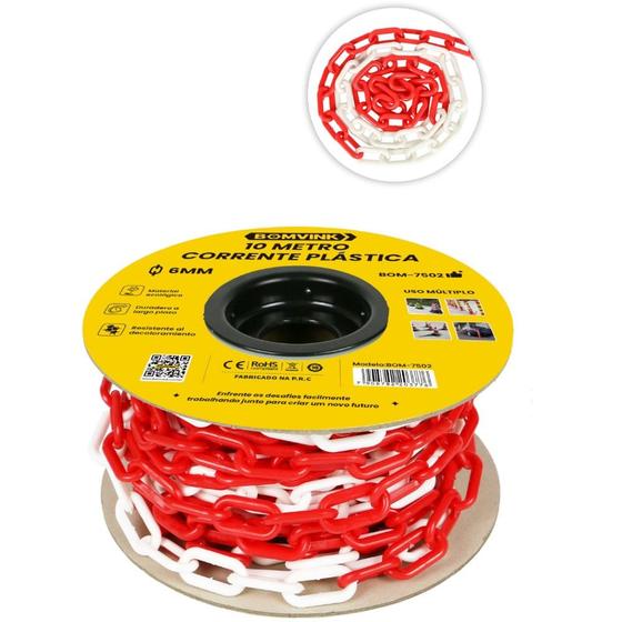Imagem de Corrente plástica vermelho e branco 6 mm com 10 metros - BOM-7502 - Bomvink