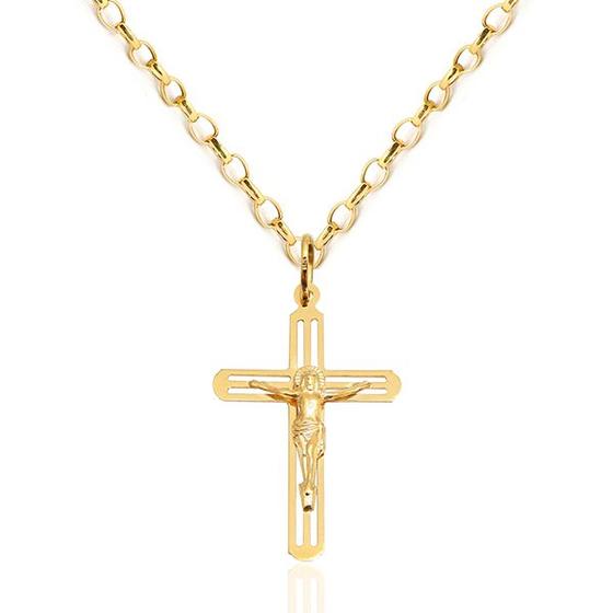 Corrente Portuguesa Com Pingente Cruz Crucifixo Em Ouro 18k - AGAPRIME ...
