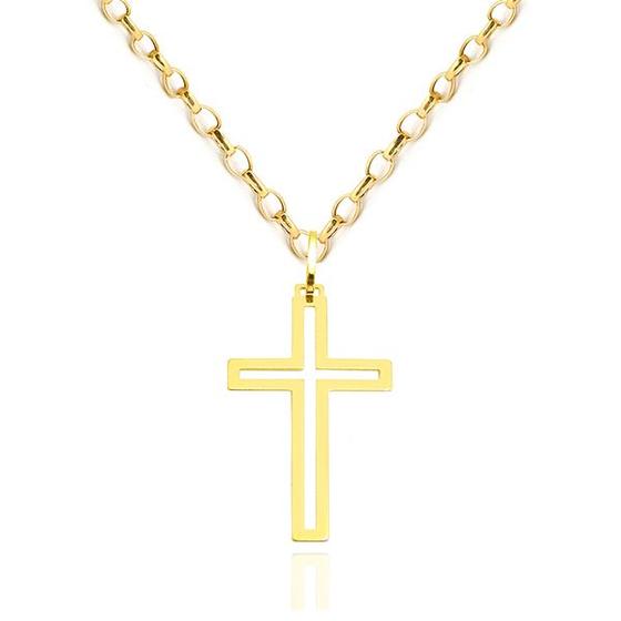 Imagem de Corrente Portuguesa Com Pingente Cruz Crucifixo Ouro 18k