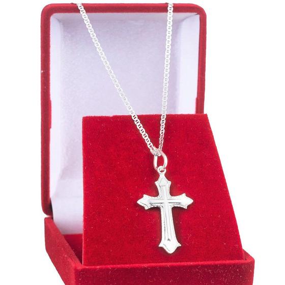 Imagem de Corrente Prata 925 Masculina Cordão Piastrine 60cm Crucifixo