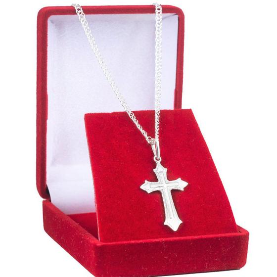 Imagem de Corrente Prata Masculina 925 Elo Duplo Grumet 70cm Crucifixo