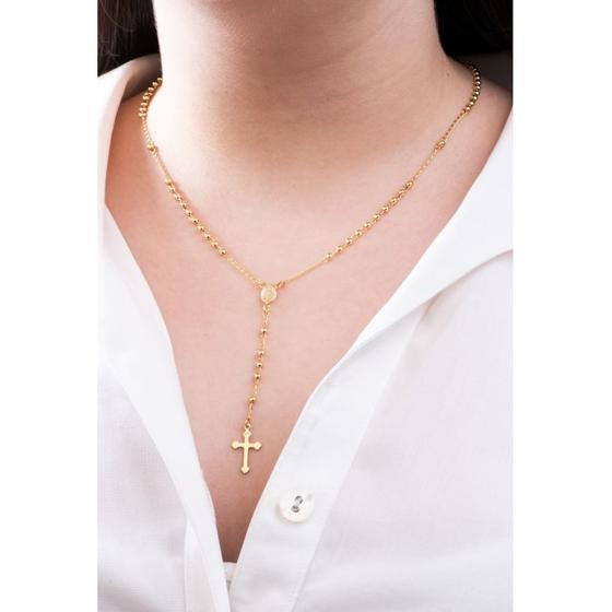 Imagem de Corrente Terço Feminino Dourado Rosário Crucifixo Banhado