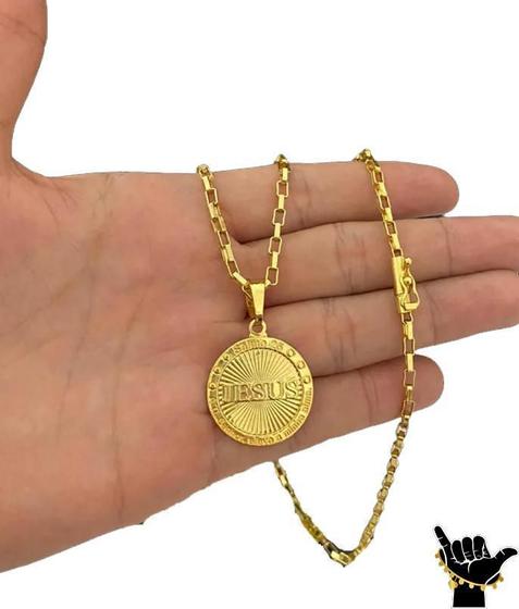 Imagem de Corrente Tijolinho 3Mm + Pingente Jesus - Banhado A Ouro 18K