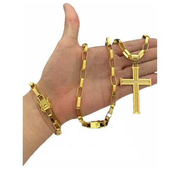 Imagem de Corrente Tijolinho Pulseira E Pingente 8Mm Cor Identica Ouro