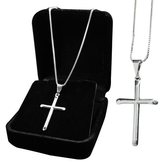 Imagem de Corrente Veneziana Prata 925 Legítima Cordão Colar De 60cm + Pingente Crucifixo Masculino Cruz Fina De Luxo