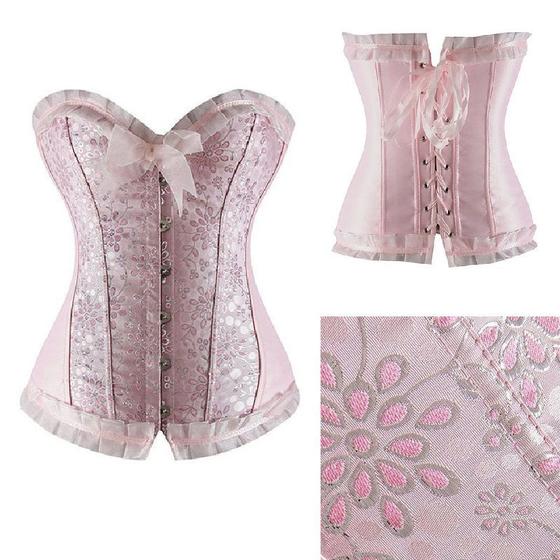 Imagem de Corset Corpete Corselet Espartilho Sexy Modelador Rosa Floral M67