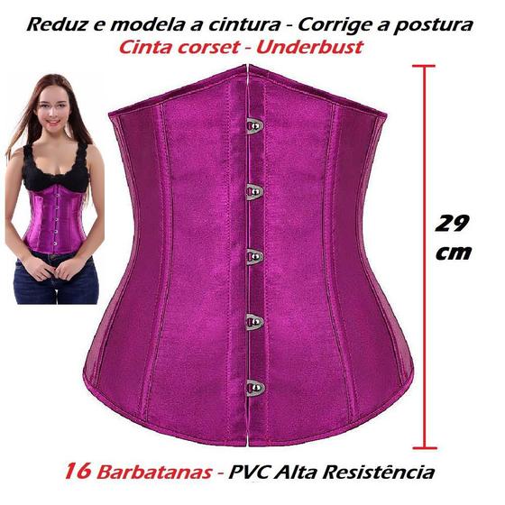 Imagem de Corset Corpete Corselet Underbust Cinta Modeladora Redutora Acetinado Cores