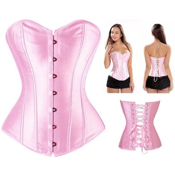 Imagem de Corset Corselet Espartilho Modelador Acetinado Linha Casual Tam 36 a 56 Rosa Light M115