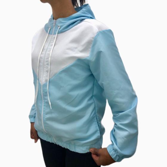 Imagem de Corta vento feminino com capuz bicolor jaqueta com touca liso não junta bolinhas