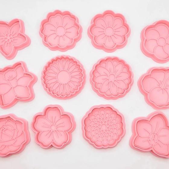 Imagem de Cortador De Biscoito Com Carimbo  Kit Flores