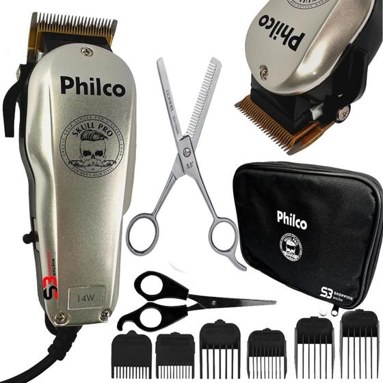 Imagem de Cortador de cabelo barbeiro pro e tesoura desbaste inox kit