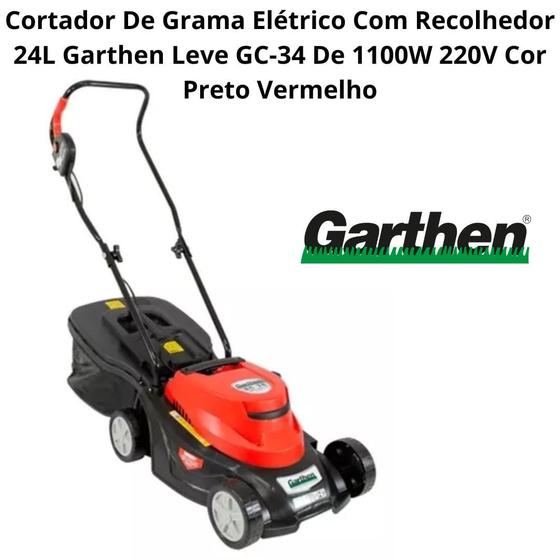Imagem de Cortador De Grama Elétrico Com Recolhedor 24L Garthen Leve GC-34 De 1100W 220V Cor Preto Vermelho
