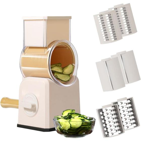 Imagem de Cortador e Fatiador Vegetais Legumes Frutas Multifuncional Branco Manual 6 Laminas Castela