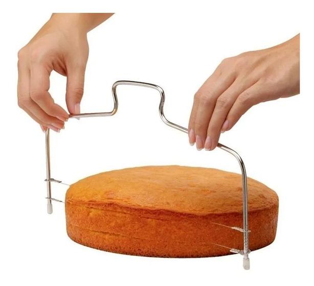 Imagem de Cortador Fatiador  Bolo Nivelador Ajustável Inox Com 2 Fios