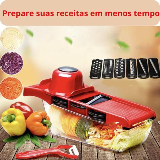 Imagem de Cortador Ralador Fatiador De Legumes Verduras Frutas Alimentos Mandoline Profissional Cozinha Slicer Aço Inox 10 em 1