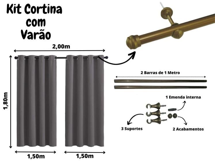 Imagem de Cortina 3 Metros Com Suporte Incluso 3,00 x 1,80 Cinza Prime