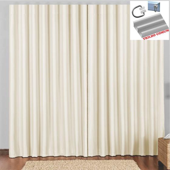 Imagem de Cortina 4 Mts Sala Quarto Escritório Blackout Original para Trilho Comum - Bege - 100% Poliéster