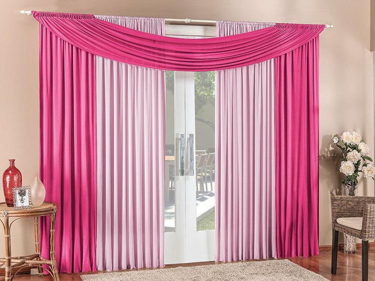 Imagem de Cortina Alana 2,00m x 1,70m Rosa com Pink Tecido Malha Para Sala ou Quarto