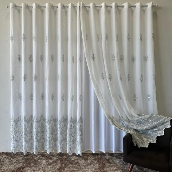 Imagem de Cortina Alto Padrão Bordada Fendi Com Forro Microfibra 4 Metros Com Altura Personalizável
