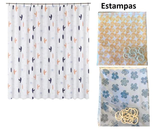 Imagem de Cortina Banheiro Box Plastico 10 Ganchos 138X180 Estampada