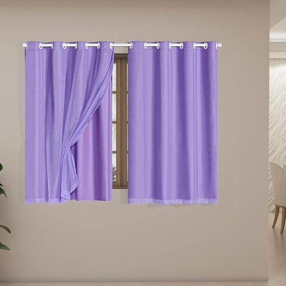 Imagem de Cortina Blackout Blecaute C/ Tecido Voil 2,80 X 1,60 Veda Luz LILAS