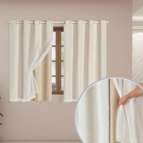 Cortina Blackout com Voil - Corta Luz para Quarto Bege 2m x 1,40m para Varão Simples de 1,50m Menor preço em Cortina Blackout com Voil - Corta Luz para Quarto Bege 2m x 1,40m para Varão Simples de 1,50m