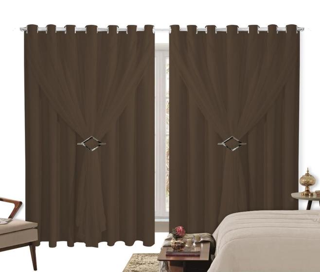 Imagem de Cortina Blackout Com Voil Liso Sala Ou Quarto 4,00M X 2,50M