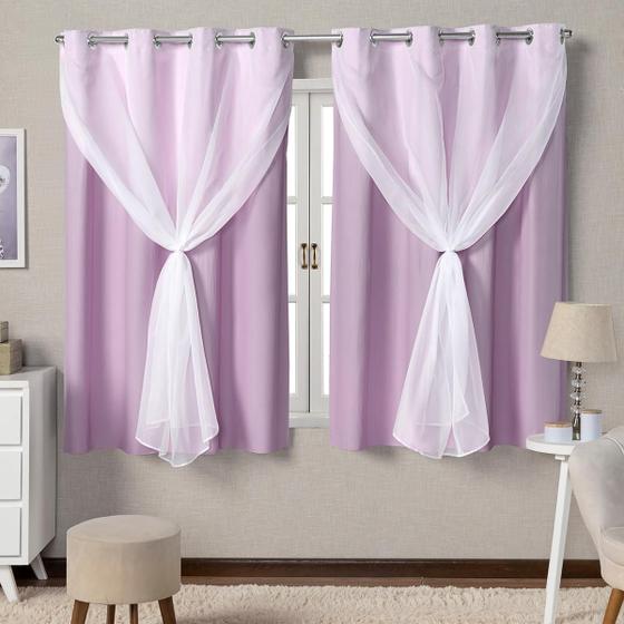 Imagem de Cortina Blackout de PVC com Voil 2,80m x 1,60m Lilas para Varão Simples