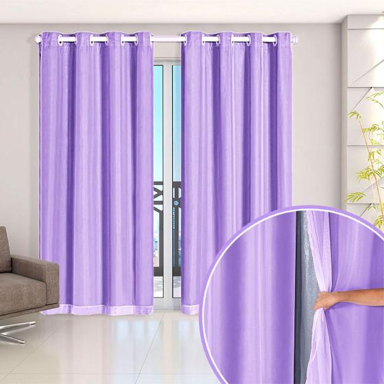Cortina Blackout Lilás com Voil 2,80m x 2,30m ideal para Varão Simples de 2 metros Menor preço em Cortina Blackout Lilás com Voil 2,80m x 2,30m ideal para Varão Simples de 2 metros