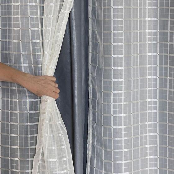 Imagem de Cortina Blackout Prata com Voil Xadrez 2,00 m x 1,40 m - Bege - Do Lar Decoração