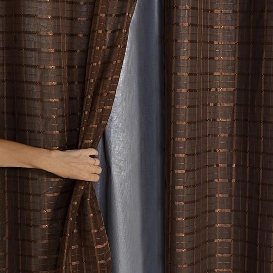 Imagem de Cortina Blackout Prata Com Voil Xadrez 2,8 M X 2,3 M Marrom