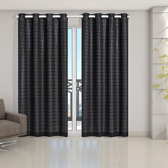 Imagem de Cortina Blackout Prata com Voil Xadrez 2,80 m x 2,30 m