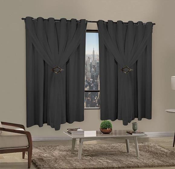 Imagem de Cortina Blackout Pvc 2,00x1,60 Com Tecido Voil Sala e Quarto Janela Blindex