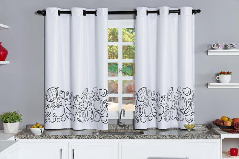 Imagem de Cortina Blackout Pvc 2,20x1,30 Estampada para Cozinha Branco