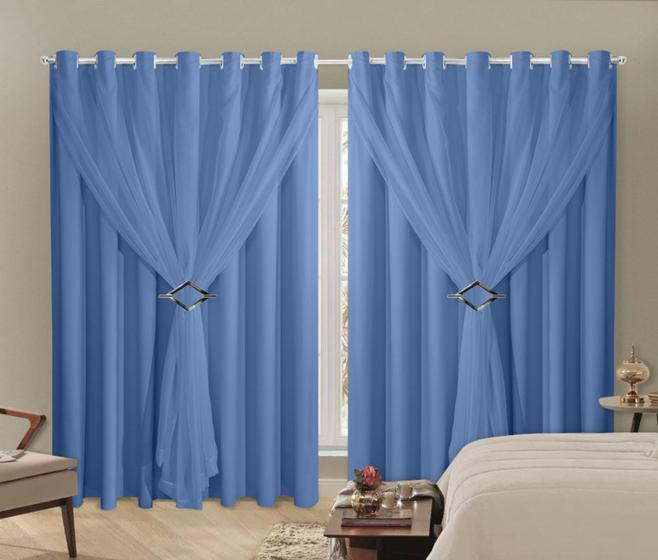 Imagem de Cortina Blackout PVC 4,00x2,50 Com Tecido Voil Sala e Quarto Corta Luz 100% Fivela Cromada