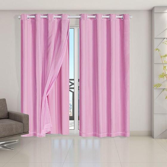 Imagem de Cortina Blackout PVC c/ Tecido Voil 2,80 m x 2,30 m Rosa - Eddi Casa