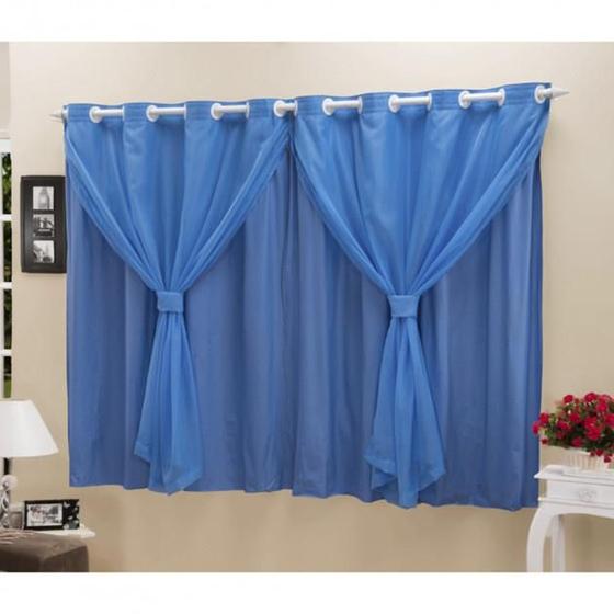 Imagem de Cortina Blackout Pvc Com Tecido Voil 2,80 M X 1,60 M Azul