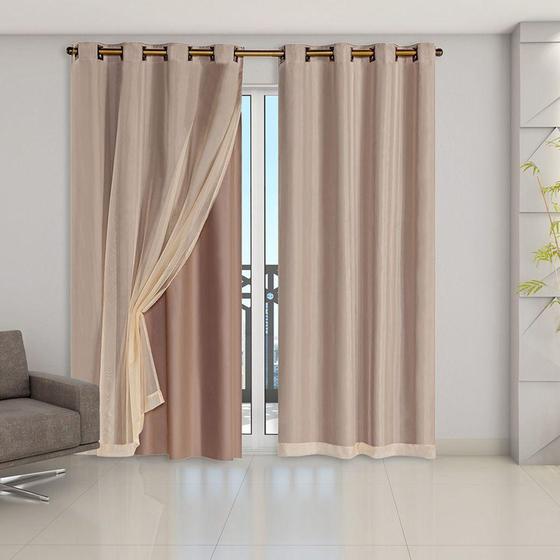 Imagem de Cortina Blackout PVC com Tecido Voil 2,80 m x 2,30 m Avelã - Bella Vita