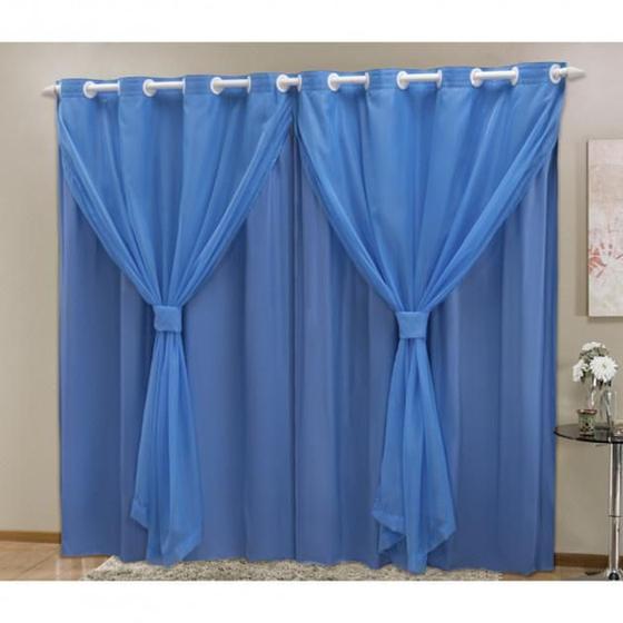 Imagem de Cortina Blackout Pvc Com Tecido Voil 2,80 M X 2,30 M Azul