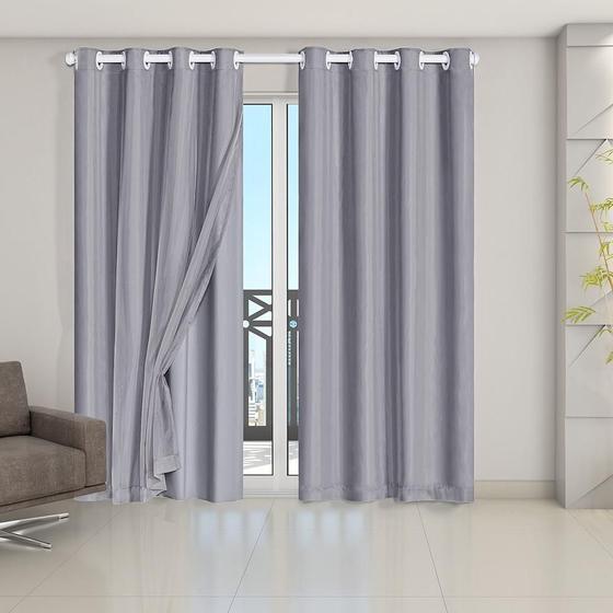 Imagem de Cortina Blackout Pvc Com Tecido Voil 2,80 M X 2,30 M - Cinza