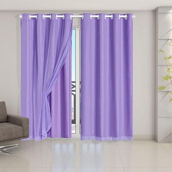 Imagem de Cortina Blackout PVC com Tecido Voil 2,80 m x 2,30 m Lilás - Bella Vita