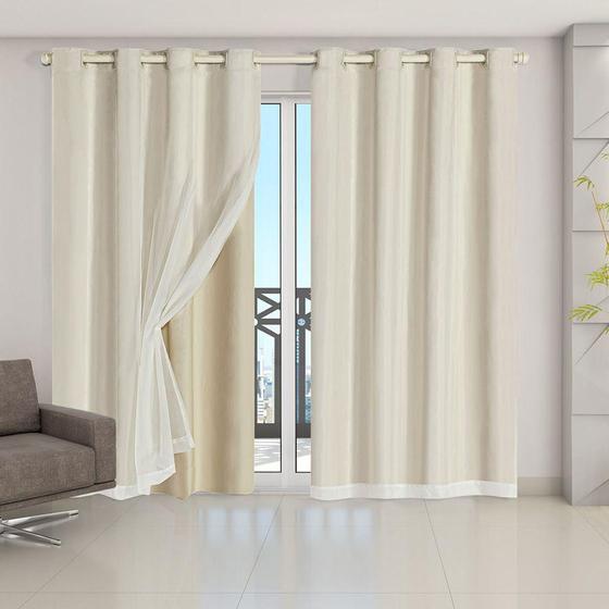 Imagem de Cortina Blackout PVC com Tecido Voil 4,20 m x 2,50 m Bege - Bella Vita