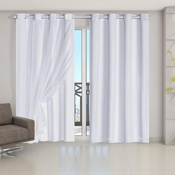 Cortina Blackout PVC com Tecido Voil 4,20 m x 2,50 m Branco Menor preço em Cortina Blackout PVC com Tecido Voil 4,20 m x 2,50 m Branco