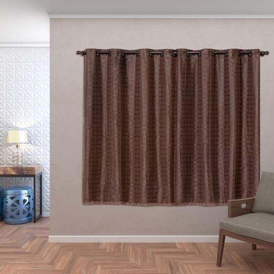 Imagem de Cortina Blackout Pvc Com Tecido Voil Xadrez 2,0 X 1,4 Marrom